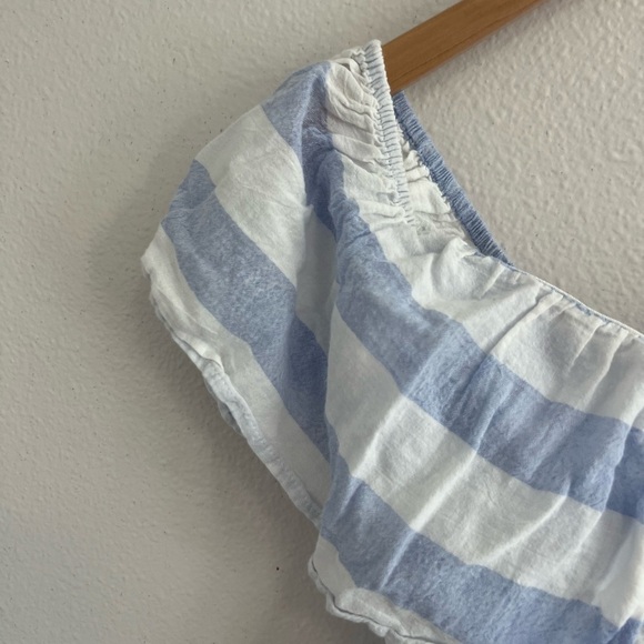 Lulus Off the Shoulder Transatlantic Voyage Blue Ivory Striped Midi Dress M - Picture 7 of 12
